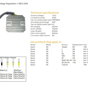Akční Nabídka DZE regulátor napětí SUZUKI GS 450L 84-88; GS 700E 85-86; GS 750ES/EF/ESD 83-85; GS 1100ES/EF 84-86; GR 650 TEMPTER 83 (ESR130,RGU-301)