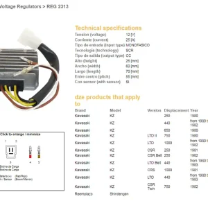 Hit Sezóny DZE regulátor napětí KAWASAKI KZ 250 80; KZ 440LTD 80-83; KZ 650/750 80; KZ 1000LTD 80-83 (SH222-12)
