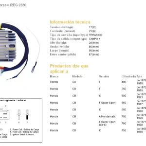 DZE regulátor napětí HONDA CB 350F 72-75; CB 400F 76-78; CB 500K 71-73; CB 550F/K 74-78; CB 750KF/A/K 69-78 (ESR240) Celosvětová Doprava
