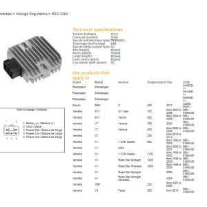 DZE regulátor napětí YAMAHA XT 250 13-14; YBR 250 07-09; XV 650 DRAG STAR 98-00; XV 1600 ROAD STAR 99-03 (OEM-5BN-81960-00) (RGU-210) (35A) Vysoce Kvalitní