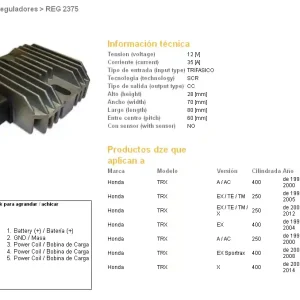 DZE regulátor napětí HONDA TRX 400EX sportRAX 99-04; TRX 250 RECON 97-11 (ESR585) Ruční Výroba