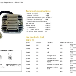 Nízká Cena DZE regulátor napětí SUZUKI DR 250SE 90-95; DR 350SE 90-99; LS 650 SAVAGE 95-12; SV 650 99-02; CAGIVA 650 raptor 01-05 (32800-24B01) (ESR123) (35A)