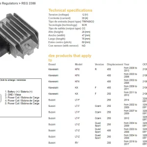 Sleva DZE regulátor napětí KAWASAKI KX 250F 11-12; KX 450F 09-11; KFX 400 03-06; KFX 450R 08-13; SUZUKI LT-F 250 OZARK 02-12; LTZ 400 03-08 QUAD sport (32800-05F10) (ESR133)