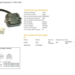 Oblíbený DZE regulátor napětí HONDA CBR 900RR 02-03 (CBR954) (ESR690) (31600-MCJ-750) (SH678DA) (35A)