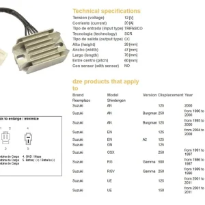 Celosvětová Doprava DZE regulátor napětí SUZUKI AN 125/250 BURGMAN 95-00; EN 125; GN 125; UE 125/150 01-11 (32800-22D11, 32800-22D10, 32800-37G10-000) 12V/20A