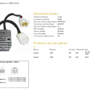 DZE regulátor napětí HONDA CBR 600RR 03-06 (50A) (31600-MEE-872;31600-MEE-003) (ESR430;ESR436) Cenově Výhodný