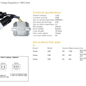 Ihned K Objednání DZE regulátor napětí HONDA CBR 600RR 07-11; CBR 1000RR 04-05 (31600-MEL-821) (ESR439) (SH678FD; SH678FB)