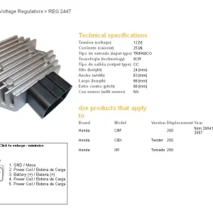 Přímo Od Výrobce DZE regulátor napětí HONDA CB 300 13-15; CBF 250 04-07; CRF 250/450R 09-12; VT 700 SHAdoW 04-09; VT 750 SHAdoW 04-09; XL 650V TRANSALP 01-07 (31600-KPF-961)
