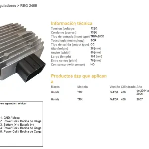 DZE regulátor napětí HONDA TRX 400 FOUR TRAX 04-07; TRX 400 RANCHER 04-07; TRX 450 FE/FM FOREMAN 02-04 (35A) (31600-HN7-003) (ESR590) Pouze Dnes