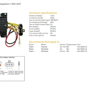 DZE regulátor napětí POLARIS sportSMAN 300/400 08-10; HAWKAYE 300 06-11 (4011182) Profesionální