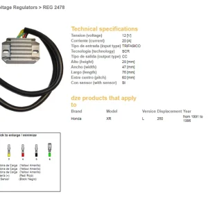 DZE regulátor napětí HONDA XR 250L 91-96 (31600-KV6-670) (12V/20A) Dokud Zásoby Vydrží