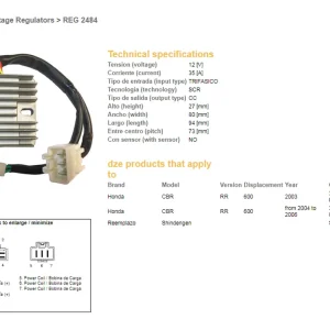 DZE regulátor napětí HONDA CBR 600RR 03-06 (SH678-FA) (31600-MEE-872) Bezpečná Platba