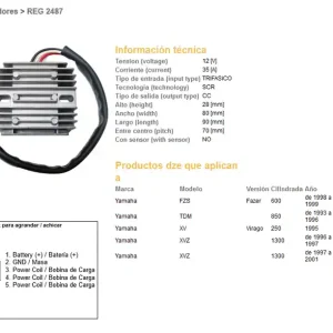 Nová Kolekce DZE regulátor napětí YAMAHA FZS 600 FAZER 98-99; TDM 850 93-96; XVZ 1300 96-01 (35A) (ESR360)