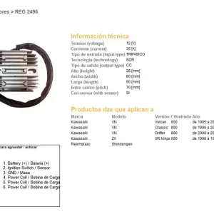 DZE regulátor napětí KAWASAKI VN 800 VULKAN 95-05; VN 800 CLASSIC 96-05; VN 800 unašeč 00-06; ZX6R 98-92 (35A) (ESR263) (OEM:21066-1099) (SH650-12) Limitovaná Edice