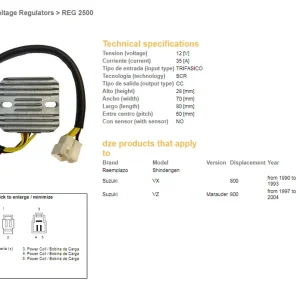 Velkoobchod DZE regulátor napětí SUZUKI VZ 800 MARAUDER 97-04, VX 800 90-93 (SH535C-12) (32800-45C00, 32800-45C01) (ESR560)