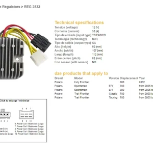 DZE regulátor napětí POLARIS sportSMAN EFI 700/780/800 05-06 (12V/35A) (4011100, 4010538) (ESR819) Rychlé Dodání