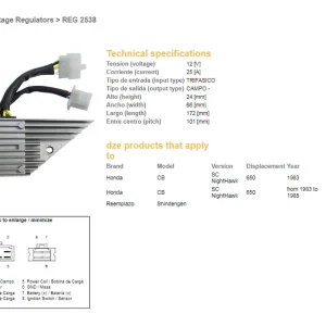 Horká Nabídka DZE regulátor napětí HONDA CB 650SC NIGHTHAWK 83-85 (31600-ME5-003) (SH255-12)