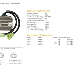 Značkový DZE regulátor napětí POLARIS PREDATOR 500 03-07; OUTLAW 400/500/525 06-11 (35A) (OEM-4010654, 4012536) (ESR541)