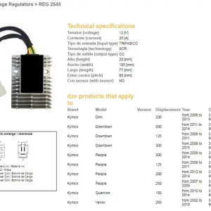 DZE regulátor napětí KYMCO XCTING 250/500 06-11; DINK 200 06-13; PEOPLE 125/200/250 07-14 (ESR921) Omezená Nabídka