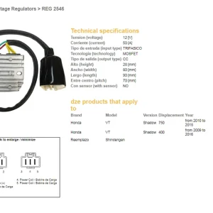 DZE regulátor napětí HONDA VT 750C SHAdoW 10-18 (31600-MFE-641) (50A) (MOSFET) Akční Cena
