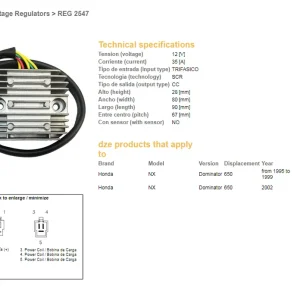 DZE regulátor napětí HONDA NX 650 doMINATOR 95-99; 02 (31600-MAN-621) (35A) Levný