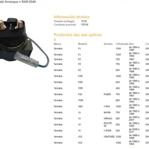 DZE startovací relé startéru YAMAHA XV 250 VIRAGO 95-07; FZR 400/600/1000 88-95; FZ 600/700/750 85-88; TDM 850 92-93; FJ 1100/1200 84-92; XVZ 1300 VENTURE 86-93 (36Y-81940-00) (150A) Nakupujte Hned