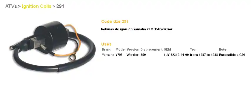 Záruka V Ceně DZE indukční cívka YAMAHA YFM 350 WARRIOR 87-88 (OEM-1UY-82310-41-00)