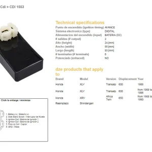 Nejprodávanější DZE jednotka zapalování CDI HONDA XL 600V TRANSALP 89-99; XRV 650 AFRICA TWIN 88-00 (30410-MS8-610)