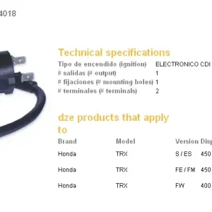 DZE indukční cívka HONDA TRX 400FW 95-03; TRX450S/ES/FW/FM/FE 98-04 (30510-HM7-003) (VIC-14605) Vrácení Zdarma