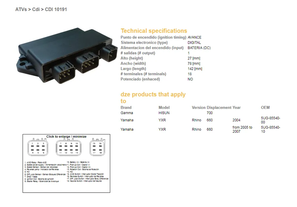 Nejlepší Volba DZE jednotka zapalování CDI YAMAHA YXR 660 RHINO 04-07 (5UG-85540-00)