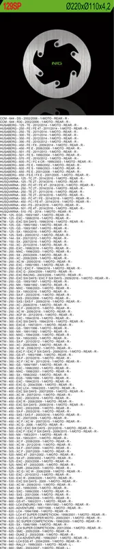 NG brzdový kotouč zadní KTM SX/EXC/LC4, HUSABERG (plný) (220X110X4,2) Profesionální