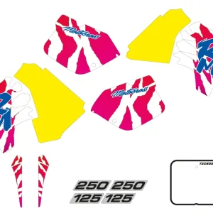 TECNOSEL (BLACKBIRD) sada samolepek (dýhy) SUZUKI RM 125/250 89-92,REPLICA SUZUKI 92 barva žlutá/růžová/bílá Oblíbený