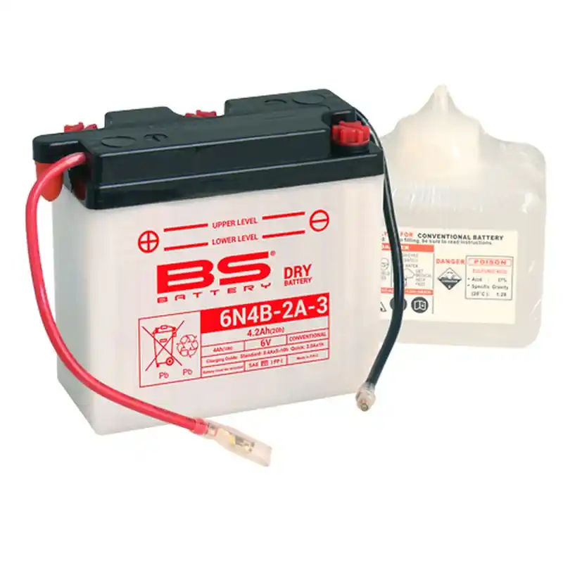 Poslední Šance BS akumulátor 6N4B-2A-3 6V 4AH 102X48X96 obsluhovaný - elektrolyt zvlášť (12) UE2019/1148