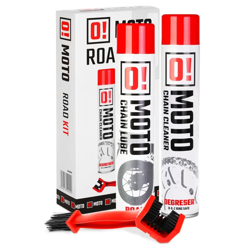 OMOTO ROAD CHAIN CARE AND PROTECTION ZESTAW na čištění a mazání řetězu 2+1 sada s kartáč (2 X 750ML) (O!MOTO) (OLE-005) Vysoce Kvalitní